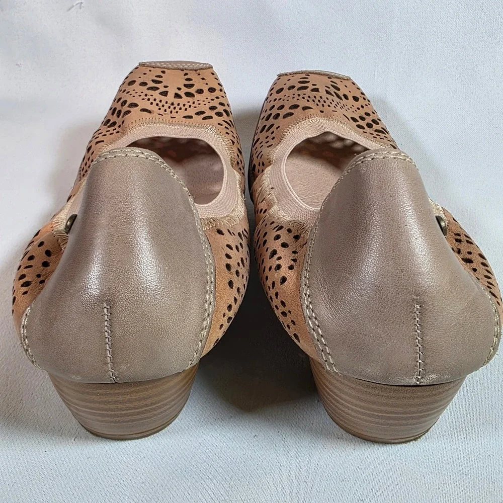 Pikolinos Tan Leather Pumps Womens 37 US 7 Laser Cut Square Toe Slip On Boho